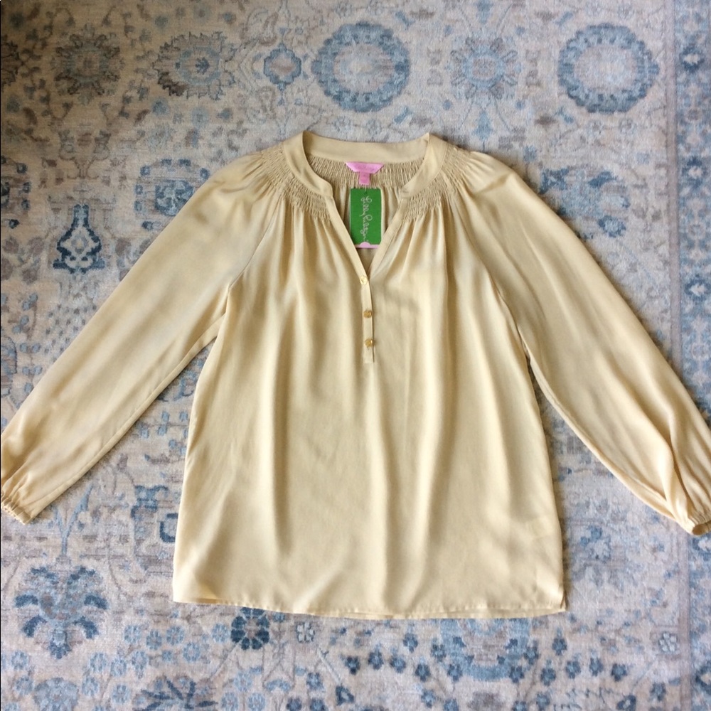 NWT Lilly Pulitzer Elsa Silk Top S Sand Bar gold